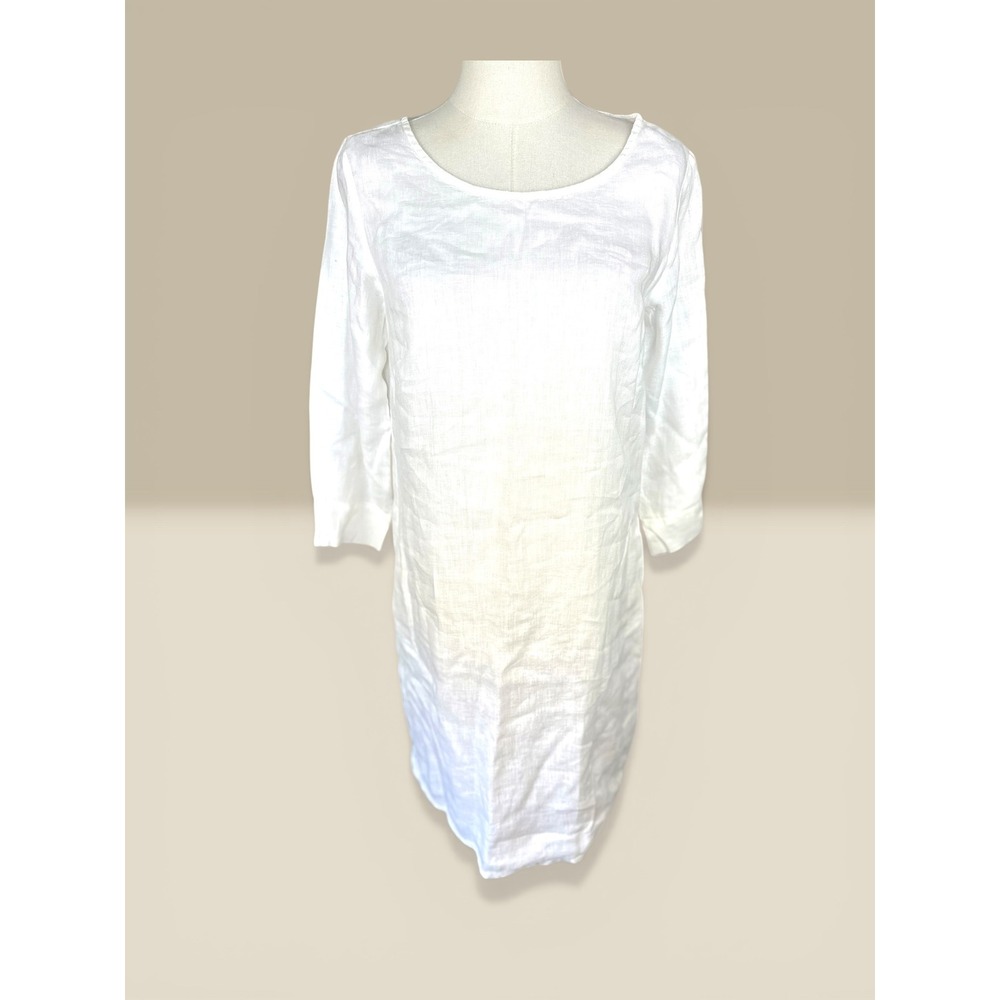 120% Lino Shift Dress IT 42 White‎ Linen 3/4 Sleeve Pocket Tunic dress